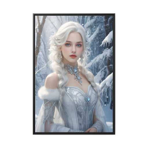Snow white Girl Christmas Gaming Matte Canvas - Black Pinewood Frame Printify