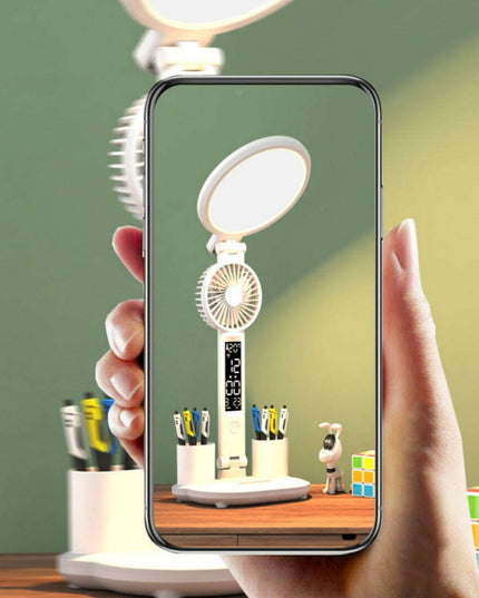 LED Clock Table Lamp USB Chargeable Dimmable Desk Lamp Plug-in LED Fan Light Foldable Eye Protection Reading Night Light