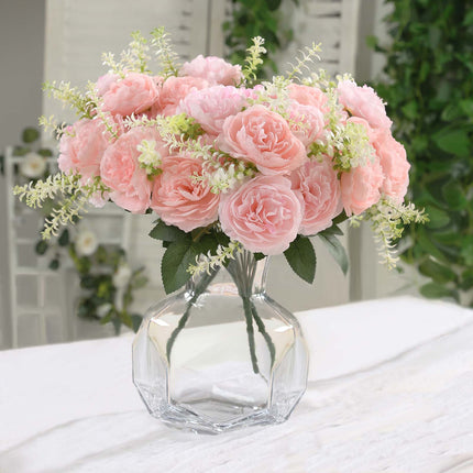 AliKopy 2-Pack 14" Blush Silk Peony Bouquet - Lifelike Floral Decor