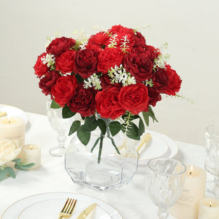 AliKopy 2-Pack Burgundy Silk Peony Bouquet - Lifelike Floral Decor