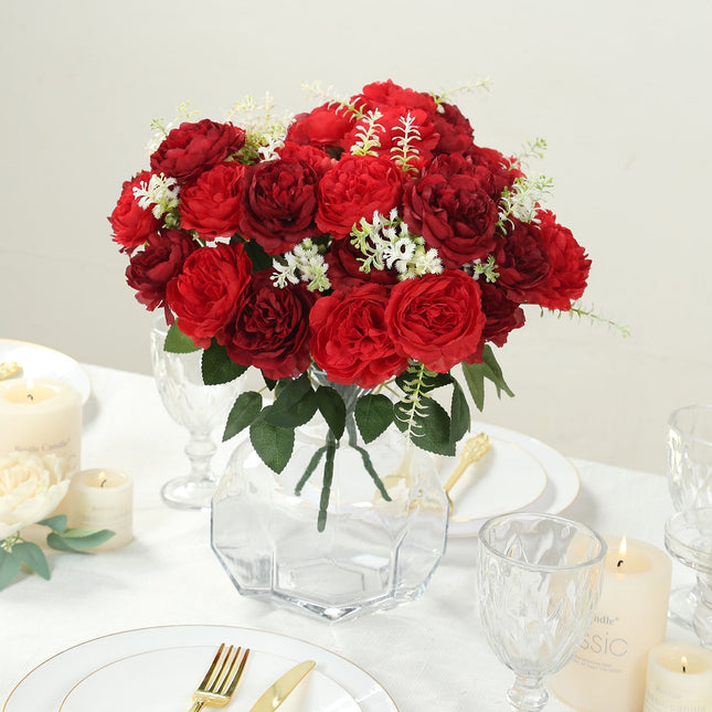 AliKopy 2-Pack Burgundy Silk Peony Bouquet - Lifelike Floral Decor