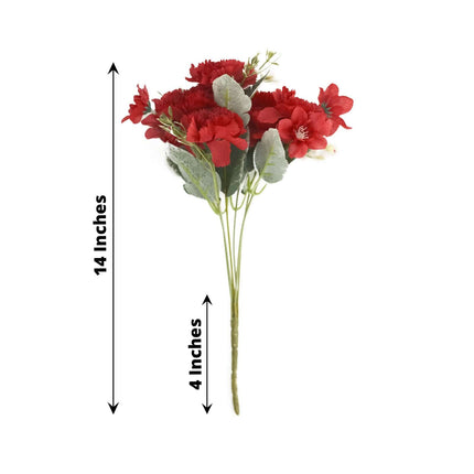 AliKopy 3 Pack 14" Red Silk Carnation Faux Flower Arrangements, Long-L