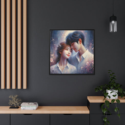 Romantic Couple Portrait Wall Art in Matte Canvas and Pinewood Frame