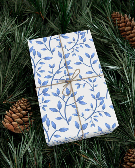 Chic Customizable Blue Floral Gift Wrap Paper Set: Premium Eco-Friendly Matte and Satin Finishes with Multiple Size Choices