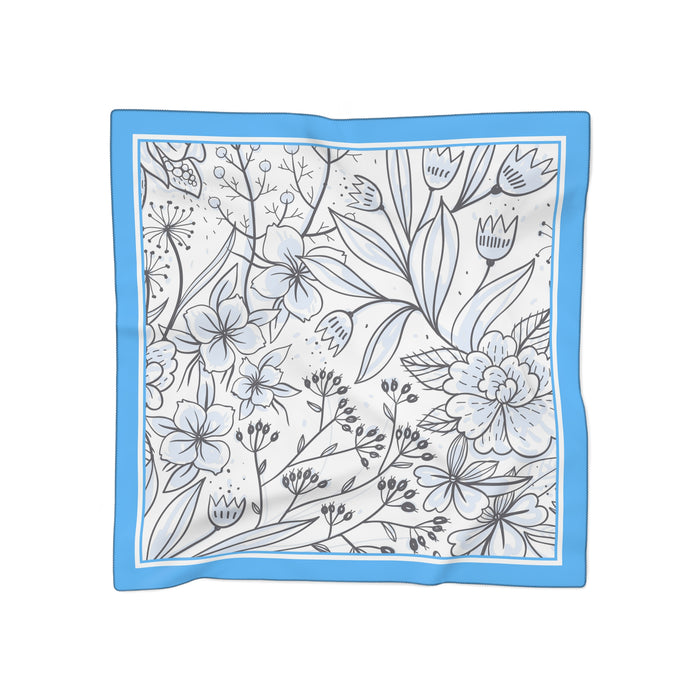 Blue Spring Blossom Sheer Scarf - Lightweight Floral Print Wrap for Chic Elegance