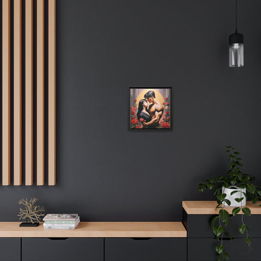 Elegant Black Pinewood Framed Canvas Print for Couples' Home Décor