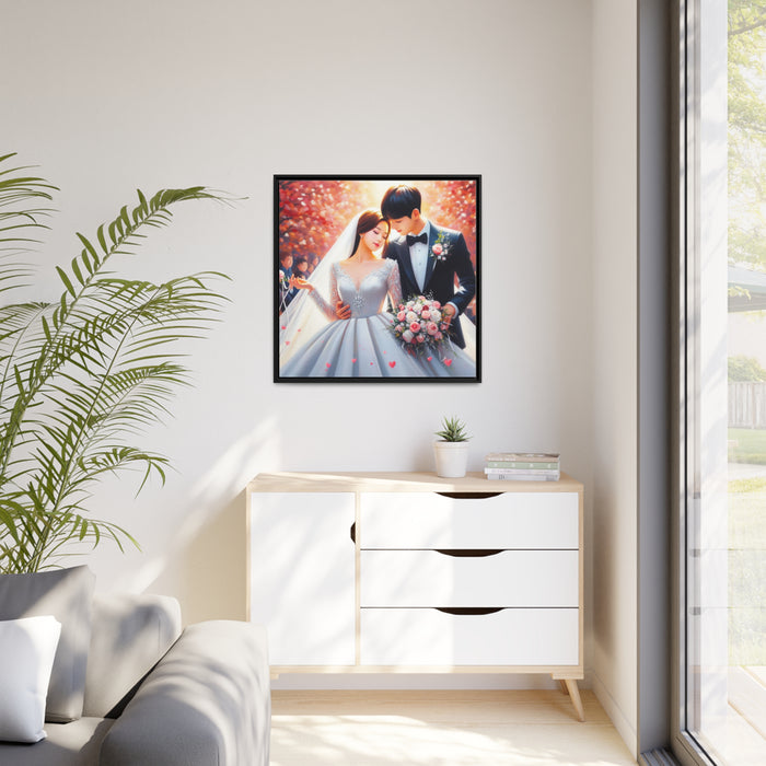 Elegant Lovebirds Sustainable Framed Canvas Art Print - Various Sizes Offered