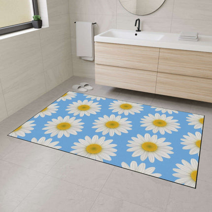 Chic Blue Daisy Area Rug with Elegant Black Border - Luxury Floor Mat by Maison d'Elite