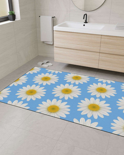 Chic Blue Daisy Area Rug with Elegant Black Border - Luxury Floor Mat by Maison d'Elite