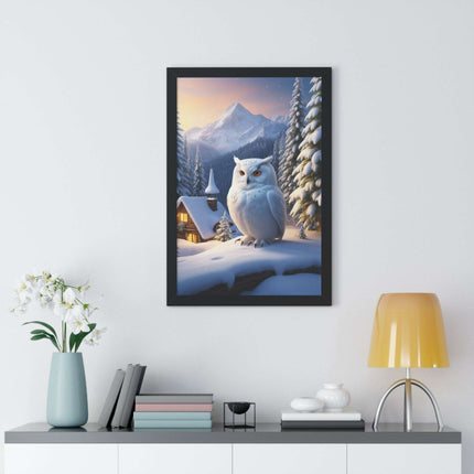 Sustainable Winter Owl Framed Wall Art: Elegant Eco-Friendly Decor for Your Home