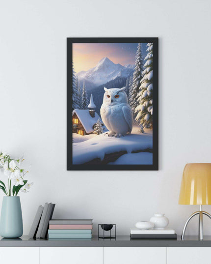 Sustainable Winter Owl Framed Wall Art: Elegant Eco-Friendly Decor for Your Home