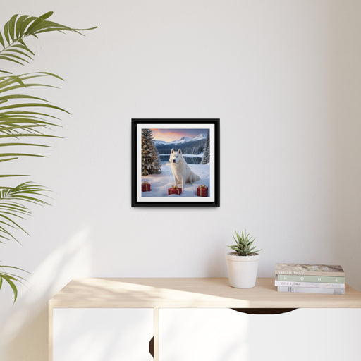 Maison d'Elite White Husky Christmas Matte Canvas - Pinewood Frame Printify