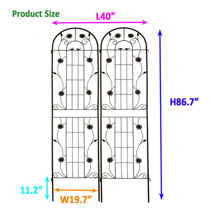 Room and Decor 2 Pack Rustproof Metal Garden Trellis, 86.7" Black