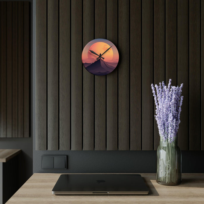 Vibrant Mountain Landscape Acrylic Wall Clocks - Minimalist Designs, Easy Hanging | Assorted Sizes, Round & Square Options