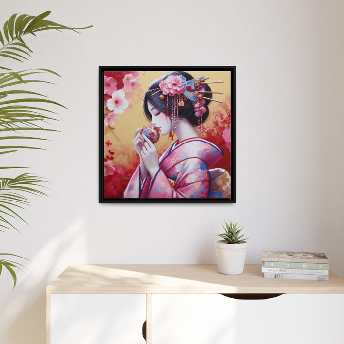 Sustainable Japanese Beauty: Vibrant Canvas Art in Black Pinewood Frame