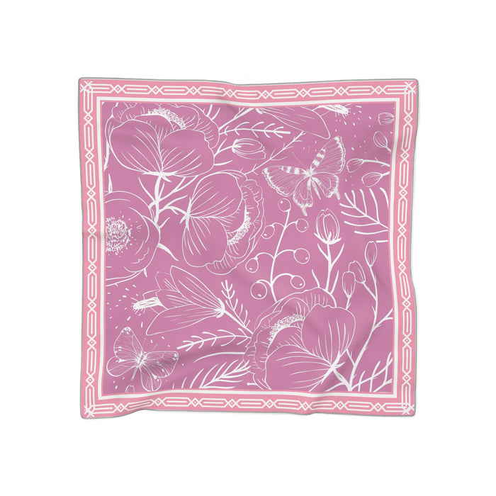 Pink Floral Lightweight Polyester Scarf with Elegant Airy Print