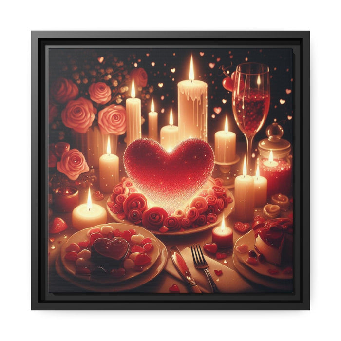 Sleek Black Pine Framed Valentine Night Canvas Art
