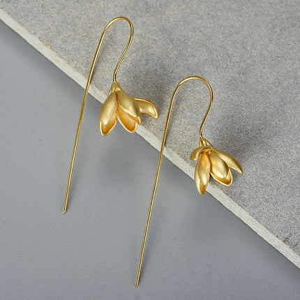 Peekaboo Studio Magnolia Flower Sterling Silver Earrings, Elegant Desi