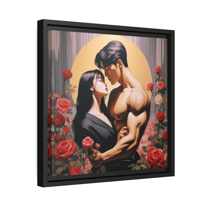 Romantic Black Pinewood Framed Canvas Print for Couples' Valentine's Day Decor by Maison d'Elite