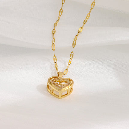 Double-layer Love Necklace With Rhinestones Titanium Steel Pendant Fas