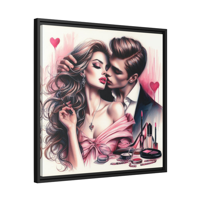 Elegant Love Matte Canvas Artwork Set in Black Pinewood Frame