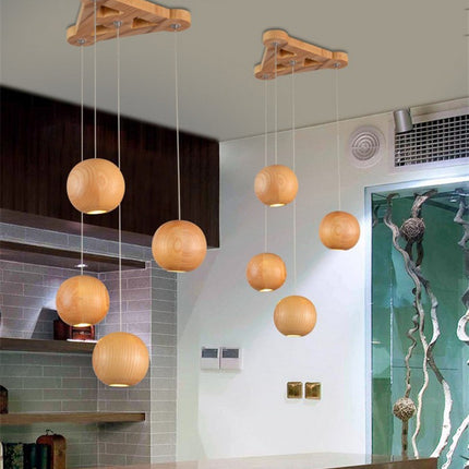 Nordic wood solid wood ball chandelier creative personality living roo