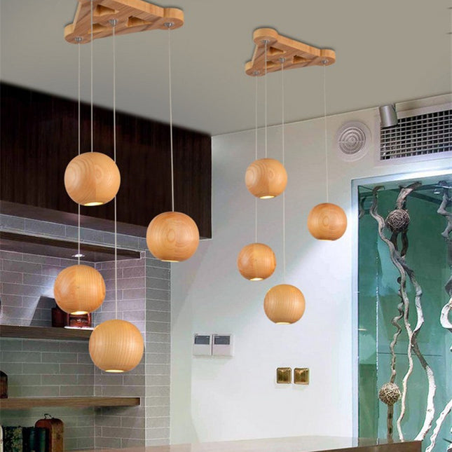 Nordic wood solid wood ball chandelier creative personality living roo