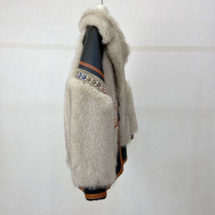 Exquisite Embroidered Plush Fur Coat for Stylish Women