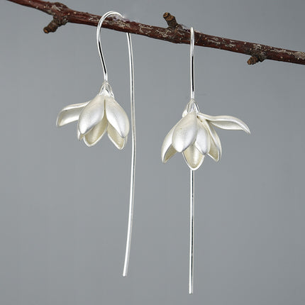 Peekaboo Studio Magnolia Flower Sterling Silver Earrings, Elegant Desi