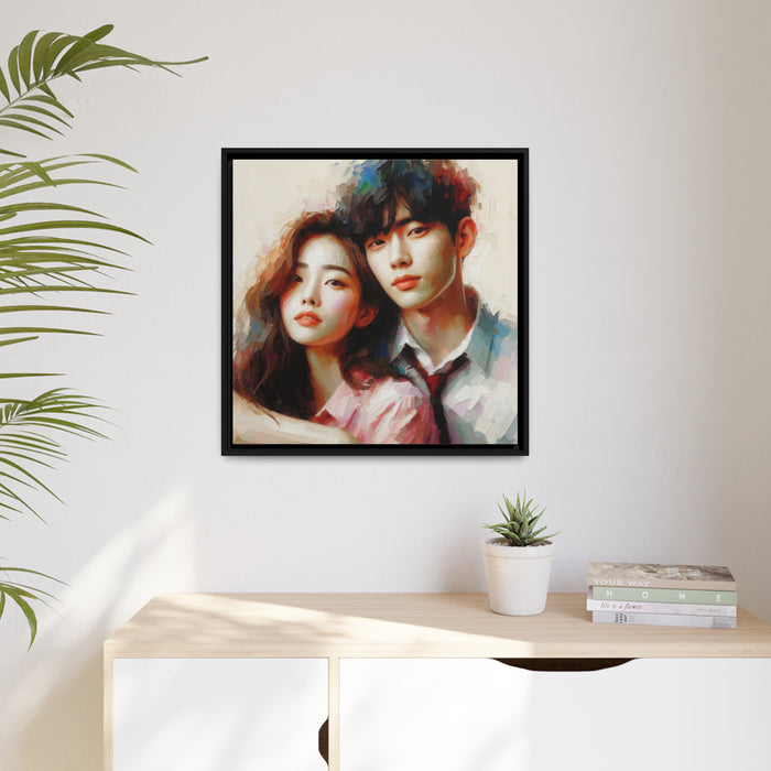 Lovely Couple Valentine Matte Canvas Print with Pinewood Frame