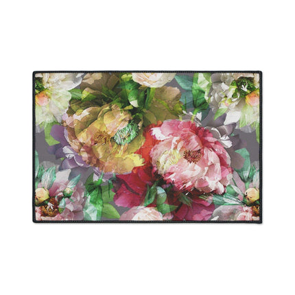 Elegant Vintage Floral Area Rug with Stylish Black Border and Non-Slip Backing