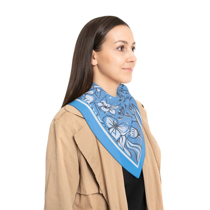 Blue Floral Sheer Scarf - Exquisite Handmade Elegance from the USA