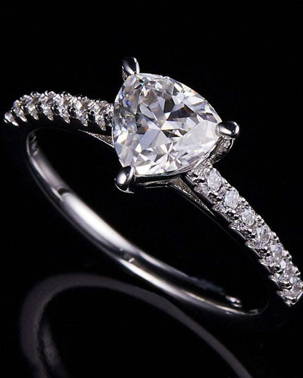 Triangle-Cut Moissanite and Zircon Accent Ring in Sterling Silver - Sophisticated Statement Piece