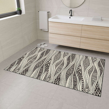 Elegant Ethnic-Inspired Area Rug - Chic Black Trim & Lively Cultural Patterns