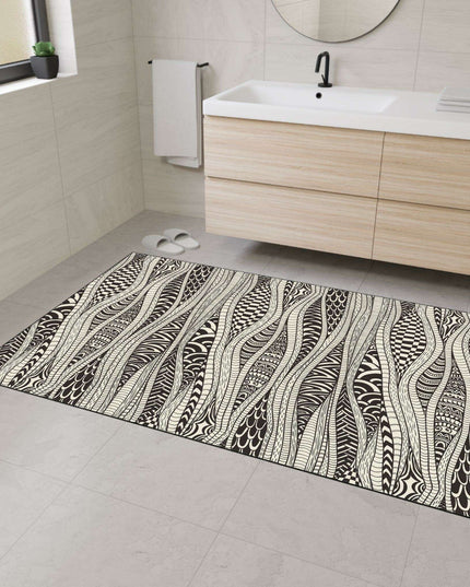 Elegant Ethnic-Inspired Area Rug - Chic Black Trim & Lively Cultural Patterns