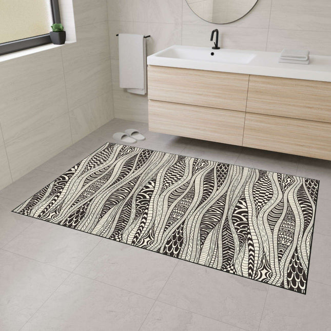 Elegant Ethnic-Inspired Area Rug - Chic Black Trim & Lively Cultural Patterns