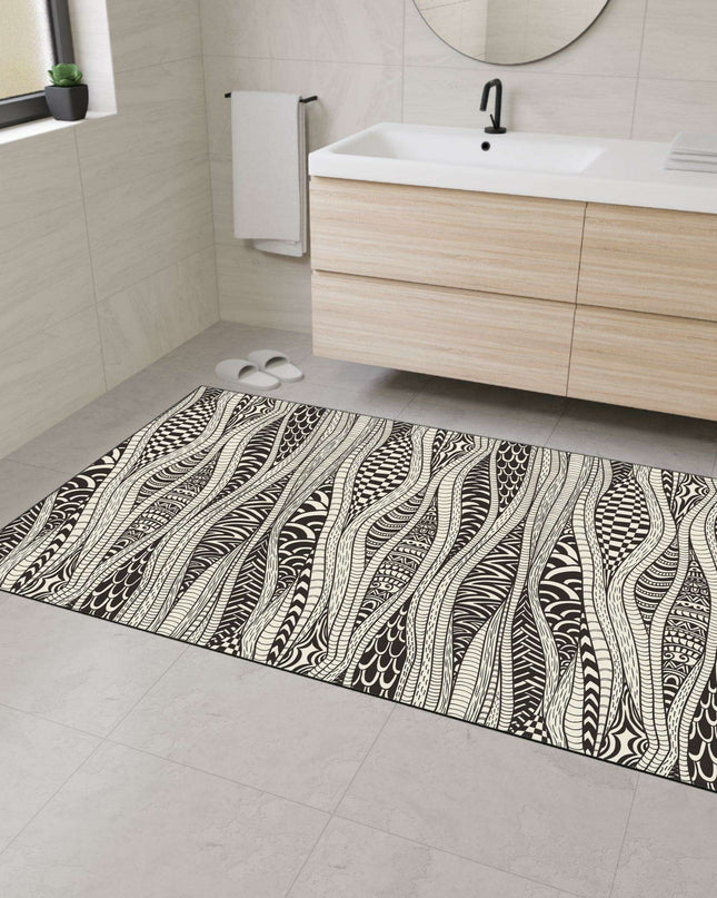 Elegant Ethnic-Inspired Area Rug - Chic Black Trim & Lively Cultural Patterns