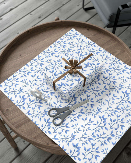 Chic Customizable Blue Floral Gift Wrap Paper Set: Premium Eco-Friendly Matte and Satin Finishes with Multiple Size Choices