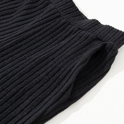 Elegant Black Ribbed V-Neck Lounge Set