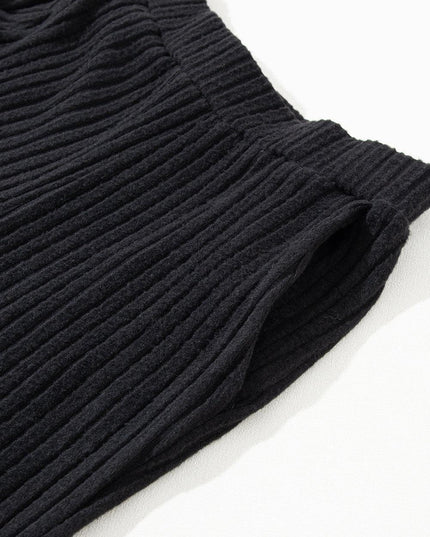 Elegant Black Ribbed V-Neck Lounge Set