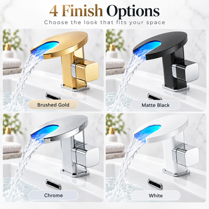 Waterfall LED Basin Faucet with Colour-Changing Temperature Display