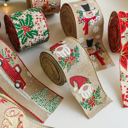Peekaboo Studio Linen Christmas Ribbon - Rattan Garland, Festive Decor