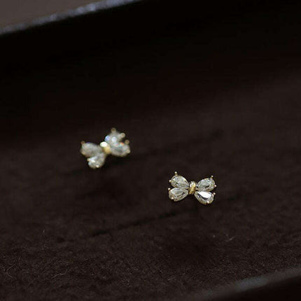 14k gold plated earrings, four diamond bows, sweet design mini earrings - Très Elite