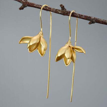 Peekaboo Studio Magnolia Flower Sterling Silver Earrings, Elegant Desi