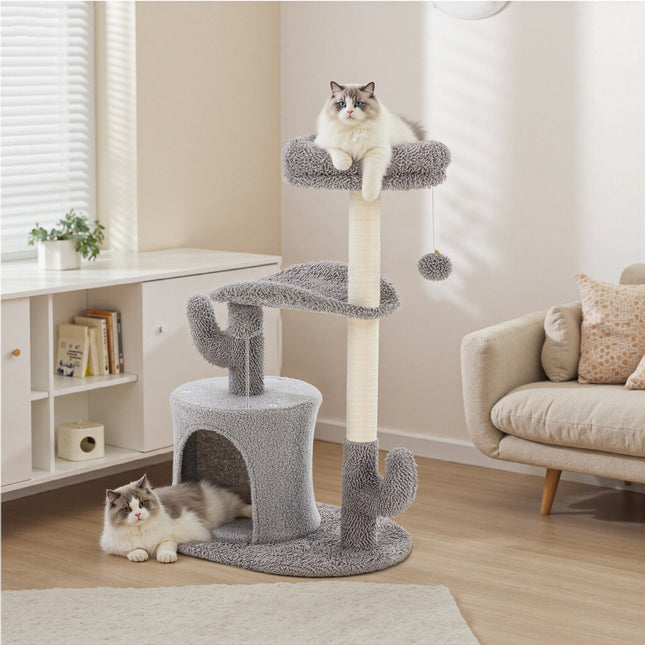Peekaboo Studio 33" Cat Tree Tower with Scratching Post & Curved Bed