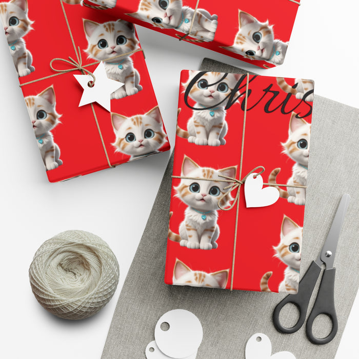 Cute Meow Cat Christmas -  Exquisite USA-Made Gift Wrap Paper: Matte & Satin Finishes | Eco-Friendly, Three Sizes