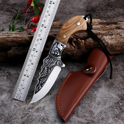 Embossed Carved Mongolian Knife Tibetan Handcraft Meat Knife Retro Chrome