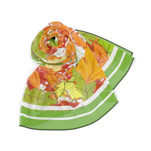 Autumn Leaves Sheer Poly Scarf with Golden and Green Design