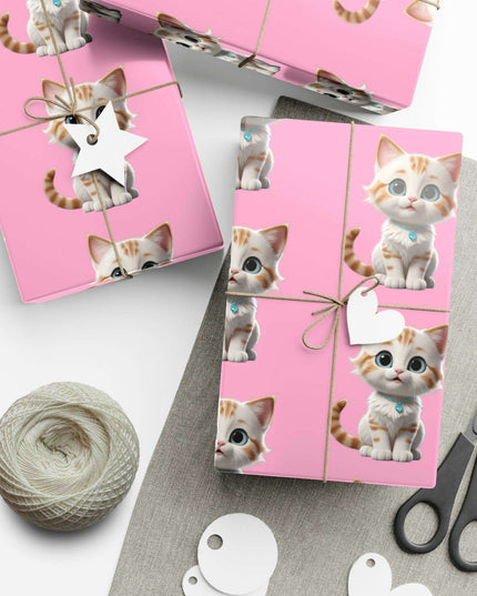 Sustainable Chic Cat-Themed Holiday Gift Wrap Set - Elegant Matte & Satin Choices