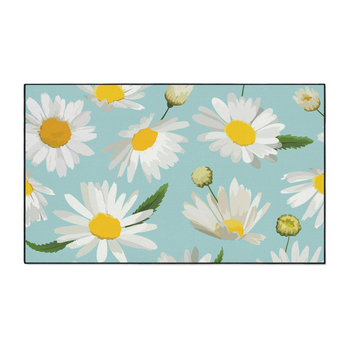Chamomile Luxe Polyester Floor Mat with Elegant Black Trim and Abstract Geometric Pattern